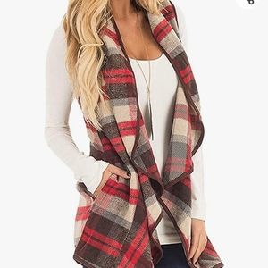 Buffalo Plaid Vest Casual Lapel Open Front Sleeveless Cardigan
